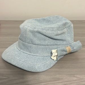 New Denim Captain Hat with Decorative Bow, Elastic Back